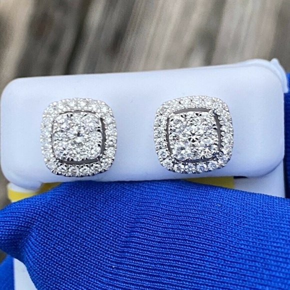 14k white gold large cluster diamond earrings